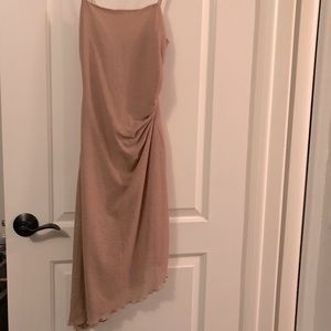 Asymmetrical gauze nude strappy dress